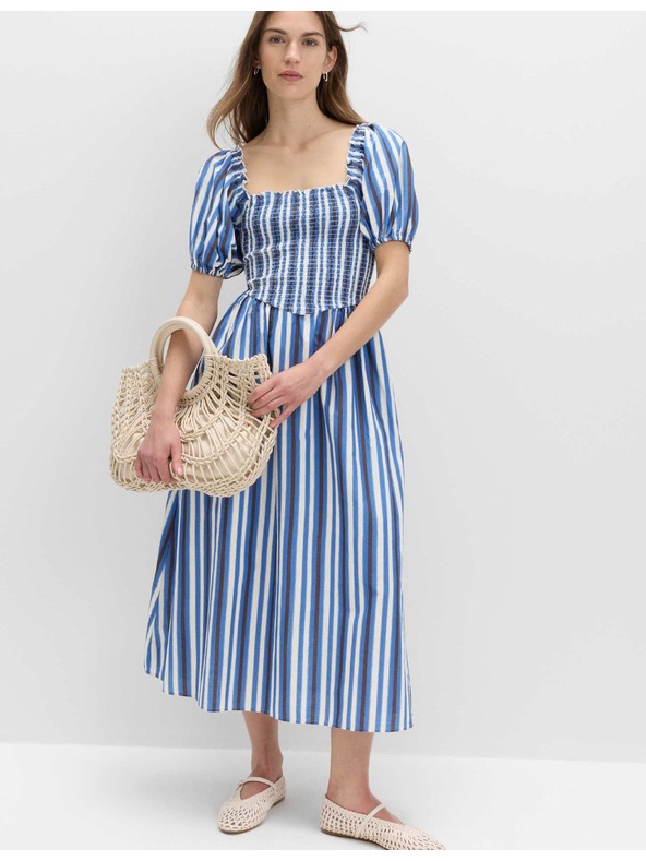 Marks & Spencer Csíkos ráncolt midi ruha tiszta pamutból Marks & Spencer kék