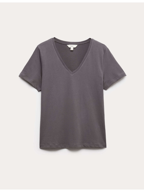 Marks & Spencer V-nyakkivágású tiszta pamutból készült póló Marks & Spencer szürke