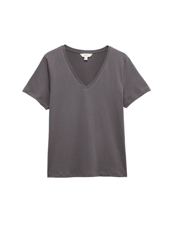 Marks & Spencer V-nyakkivágású tiszta pamutból készült póló Marks & Spencer szürke