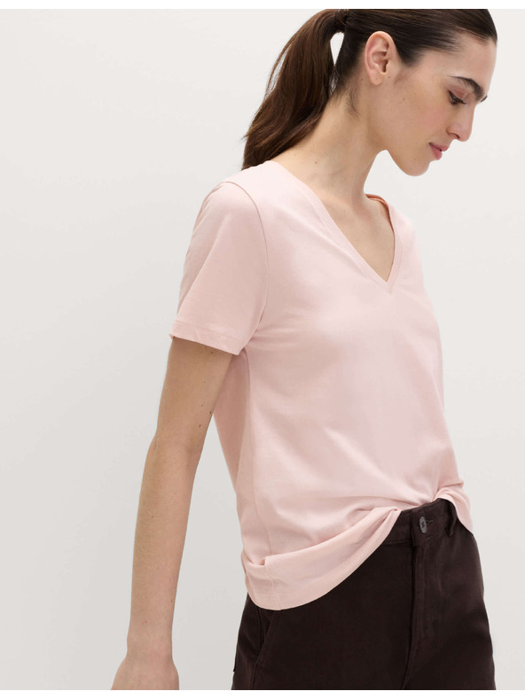 Marks & Spencer V-nyakkivágású tiszta pamutból készült póló Marks & Spencer rózsaszín