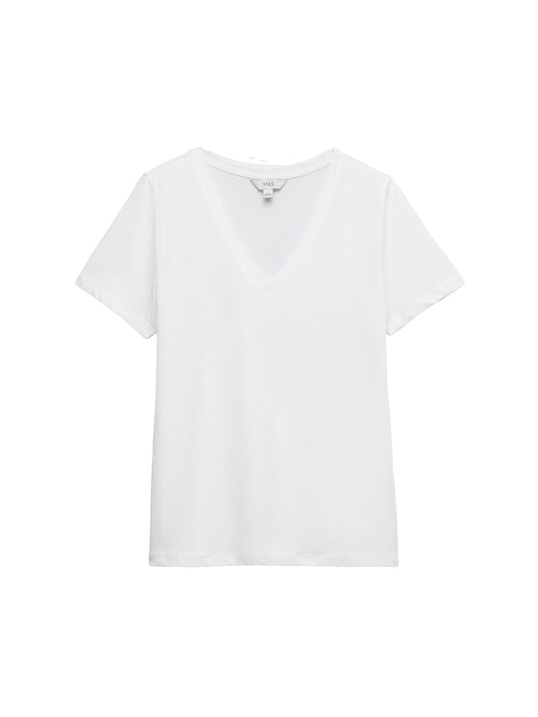 Marks & Spencer Marks & Spencer V-nyakú póló 100% pamutból fehér