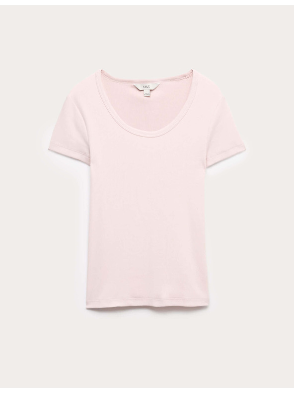 Marks & Spencer Slim fit póló ovális nyakkivágással és magas pamutarányú Marks & Spencer rózsaszín