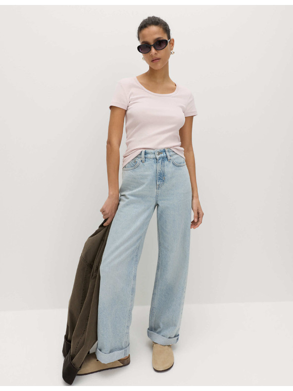 Marks & Spencer Slim fit póló ovális nyakkivágással és magas pamutarányú Marks & Spencer rózsaszín