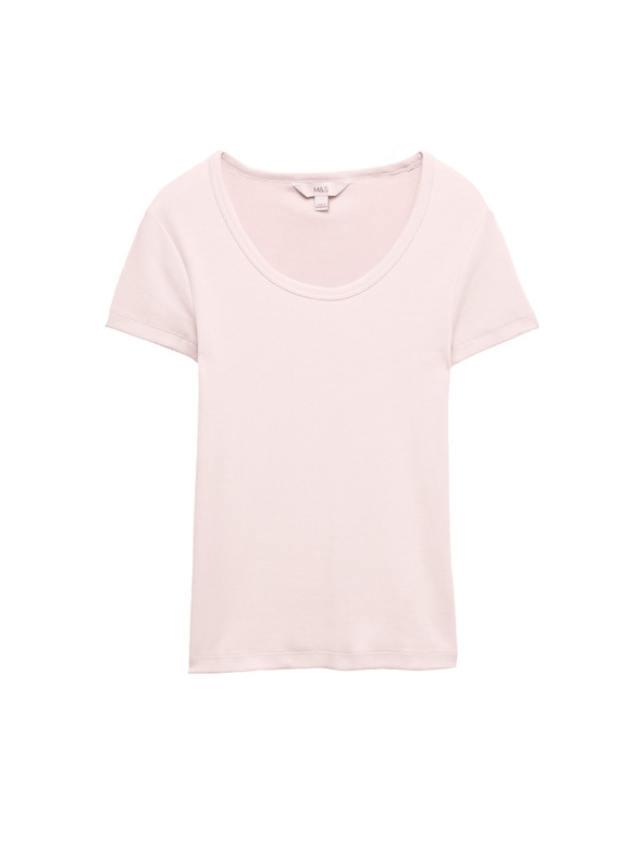 Marks & Spencer Slim fit póló ovális nyakkivágással és magas pamutarányú Marks & Spencer rózsaszín