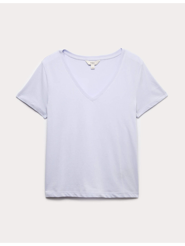 Marks & Spencer V-nyakkivágású pamutpóló Marks & Spencer lila