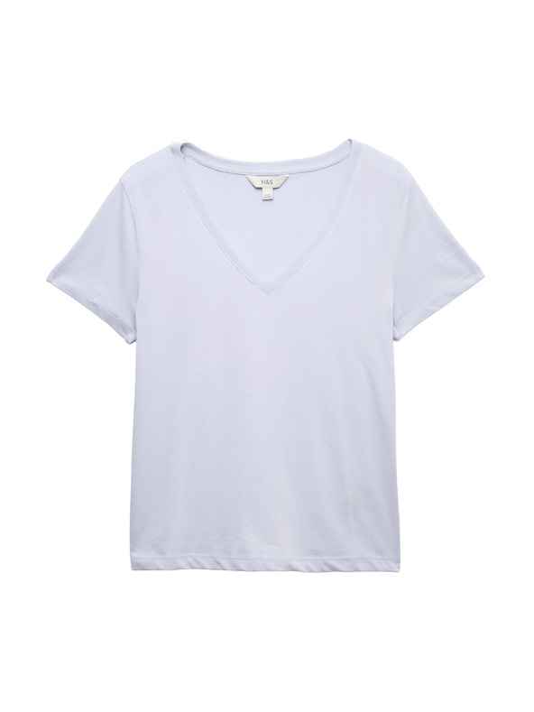 Marks & Spencer V-nyakkivágású pamutpóló Marks & Spencer lila
