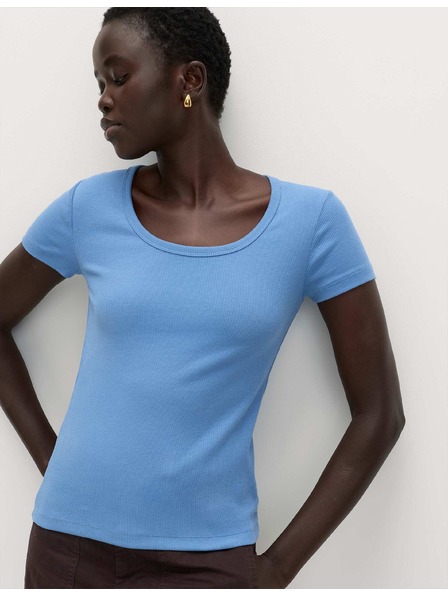Marks & Spencer Szűk szabású ovális nyakkivágású magasabb pamuttartalmú póló Marks & Spencer kék