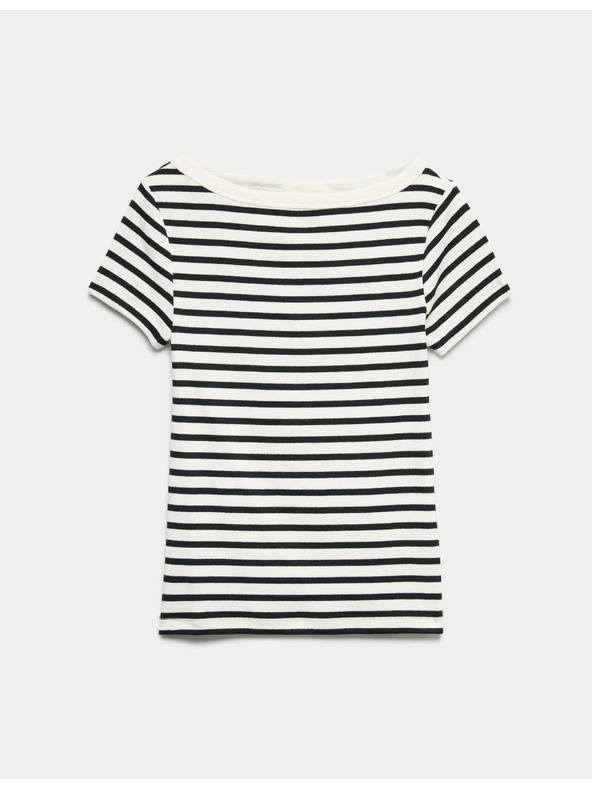 Marks & Spencer Bordázott hajó nyakkivágású magasabb pamuttartalmú póló Marks & Spencer fekete