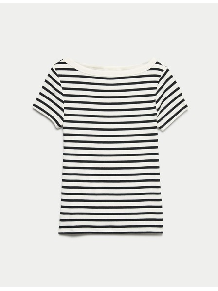 Marks & Spencer Bordázott hajó nyakkivágású magasabb pamuttartalmú póló Marks & Spencer fekete