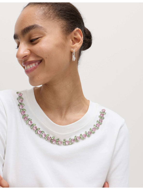 Marks & Spencer Díszített virágos póló tiszta pamutból Marks & Spencer fehér