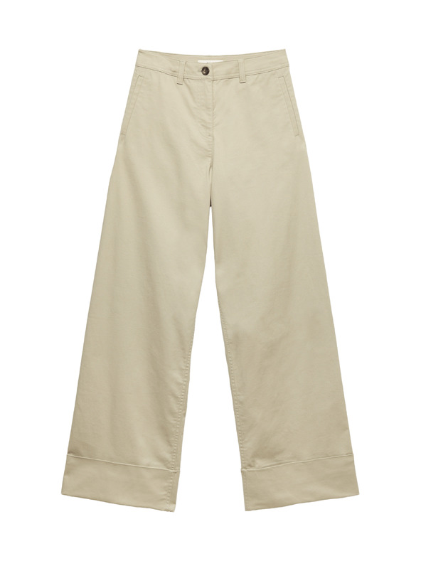 Marks & Spencer Chino nadrág széles szárral és ablakokkal, magas pamutarányú Marks & Spencer zöld