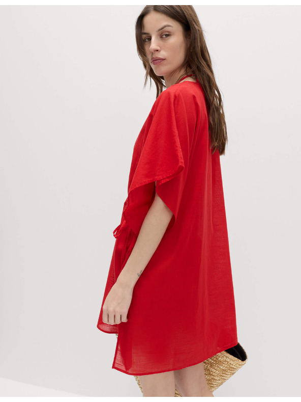 Marks & Spencer Kaftán mini ruha tiszta pamutból díszítő kötéssel Marks & Spencer piros