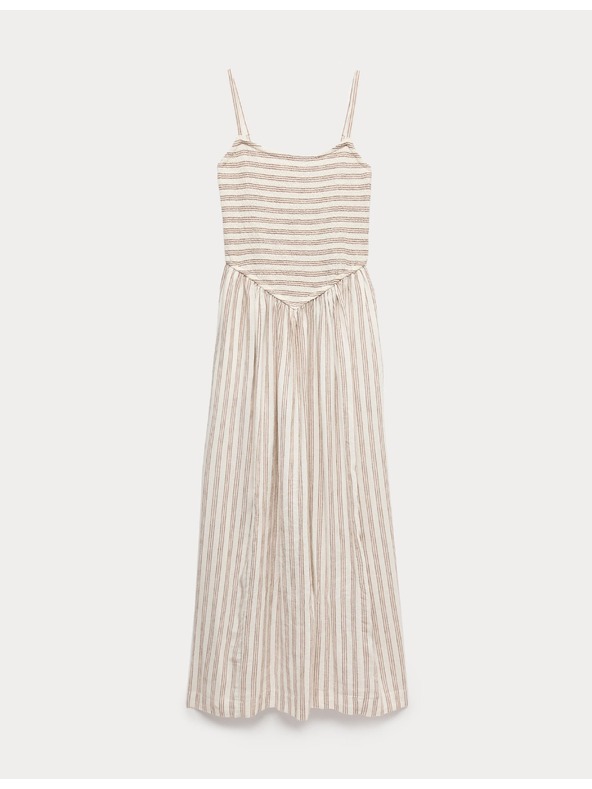 Marks & Spencer Ráncolt maxi ruha magas lenmartartalom Marks & Spencer barna