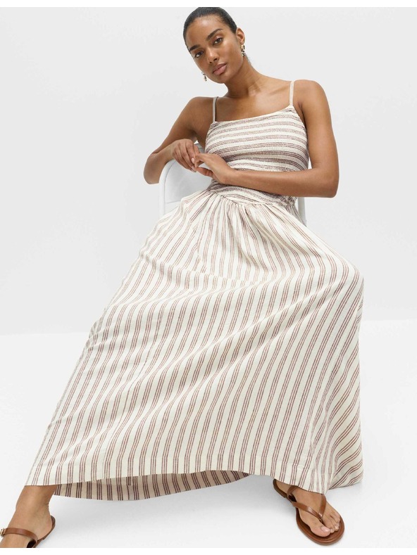 Marks & Spencer Ráncolt maxi ruha magas lenmartartalom Marks & Spencer barna