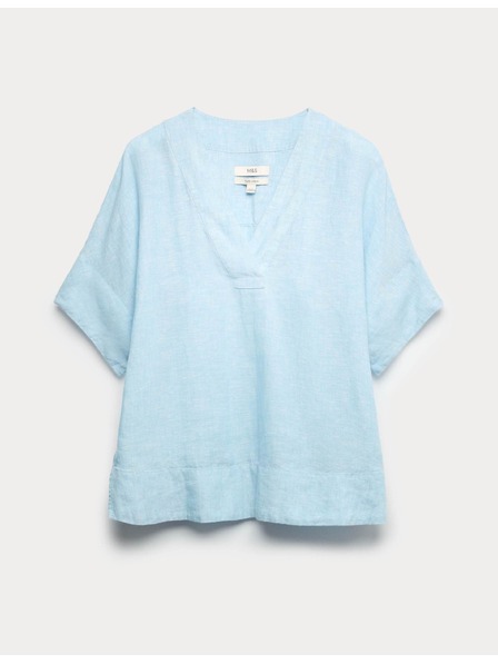 Marks & Spencer Popover felső tiszta lenből V-nyakkivágással Marks & Spencer kék