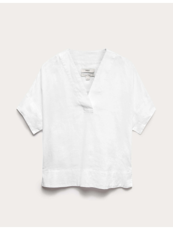Marks & Spencer Popover felső tiszta lenből V-nyakkivágással Marks & Spencer fehér