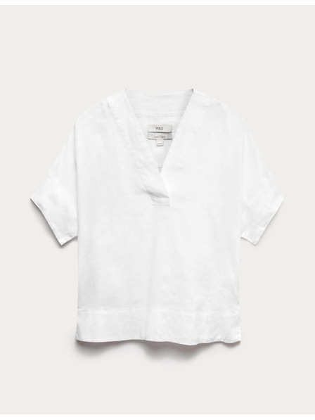 Marks & Spencer Popover felső tiszta lenből V-nyakkivágással Marks & Spencer fehér