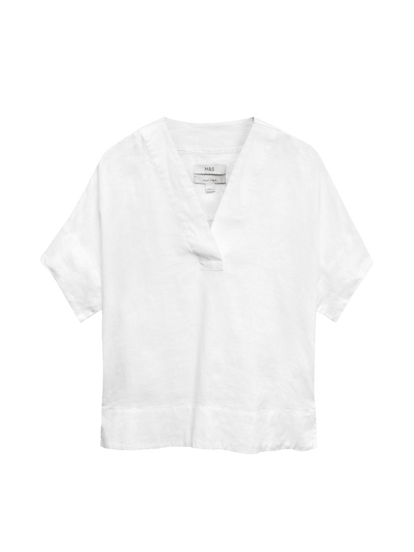 Marks & Spencer Popover felső tiszta lenből V-nyakkivágással Marks & Spencer fehér