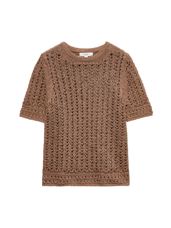Marks & Spencer Textúrált felső magas pamutarányú Marks & Spencer barna