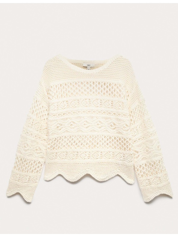 Marks & Spencer Textúrált rövidített pulóver magas pamutarányú Marks & Spencer krém