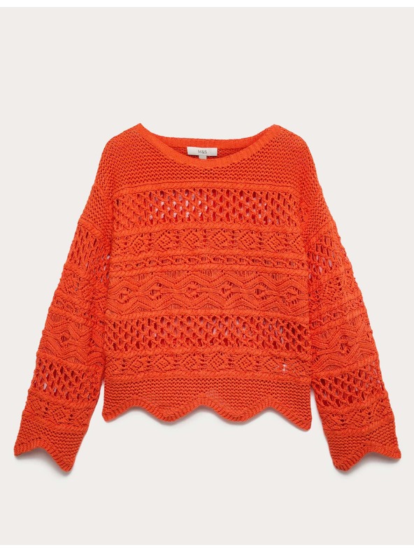 Marks & Spencer Textúrált rövidített pulóver magas pamutarányú Marks & Spencer narancssárga
