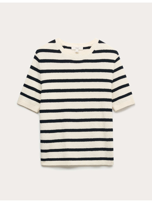 Marks & Spencer Csíkos kötött buklé top magas pamut tartalommal Marks & Spencer krémszín