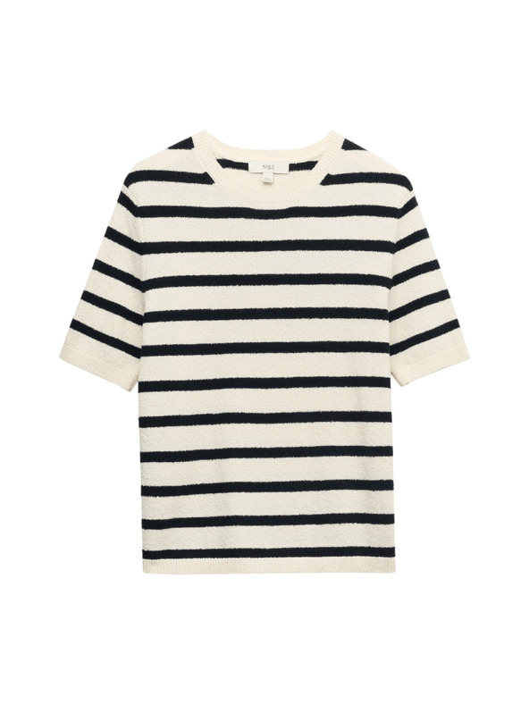 Marks & Spencer Csíkos kötött buklé top magas pamut tartalommal Marks & Spencer krémszín