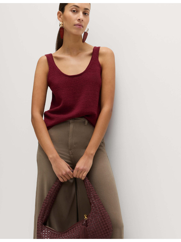 Marks & Spencer Textúrált kötött trikó ovális nyakkivágással pamut keverékből Marks & Spencer piros