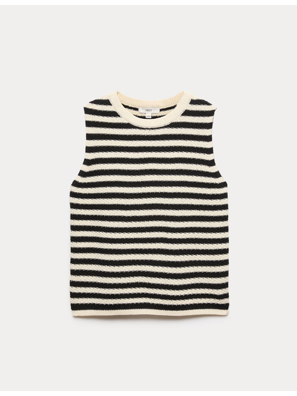 Marks & Spencer Csíkos kötött top szűk fazonban magas pamut tartalommal Marks & Spencer fekete