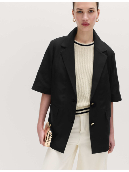 Marks & Spencer Rövid ujjú blazer magas lyocel és len tartalommal Marks & Spencer fekete