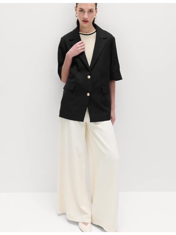 Marks & Spencer Rövid ujjú blazer magas lyocel és len tartalommal Marks & Spencer fekete