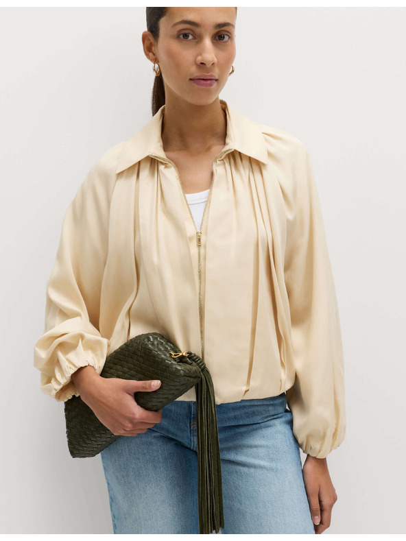 Marks & Spencer Pliszírozott bomber kabát tiszta Lycocell™ anyagból Marks & Spencer krémszín