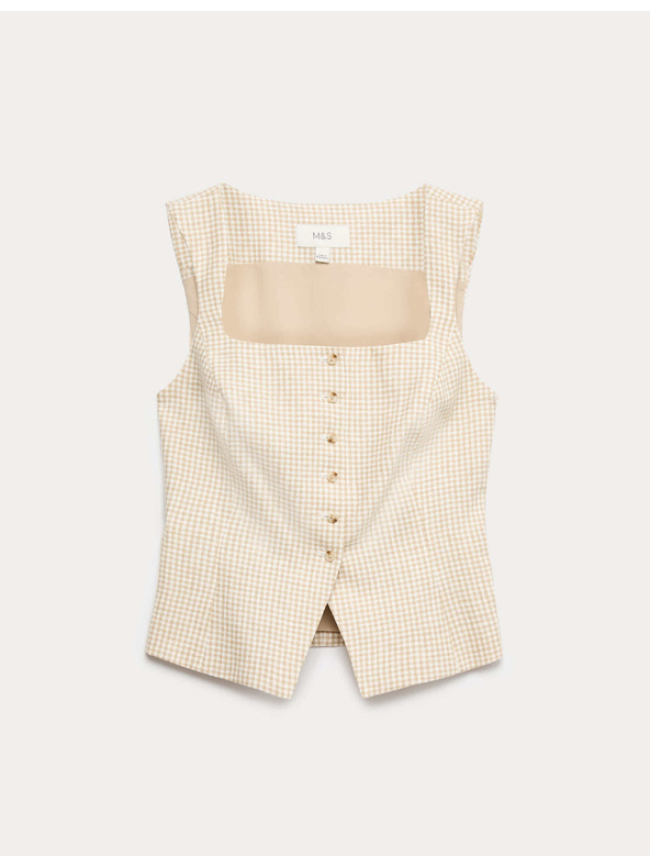 Marks & Spencer Gingham anyagból készült mellény tiszta lenből Marks & Spencer többszínű