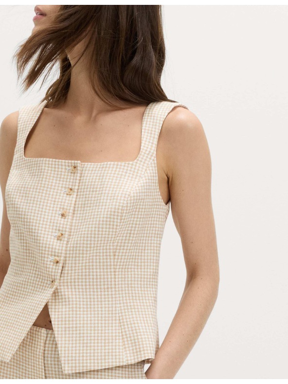 Marks & Spencer Gingham anyagból készült mellény tiszta lenből Marks & Spencer többszínű