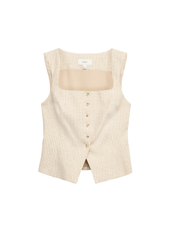 Marks & Spencer Gingham anyagból készült mellény tiszta lenből Marks & Spencer többszínű
