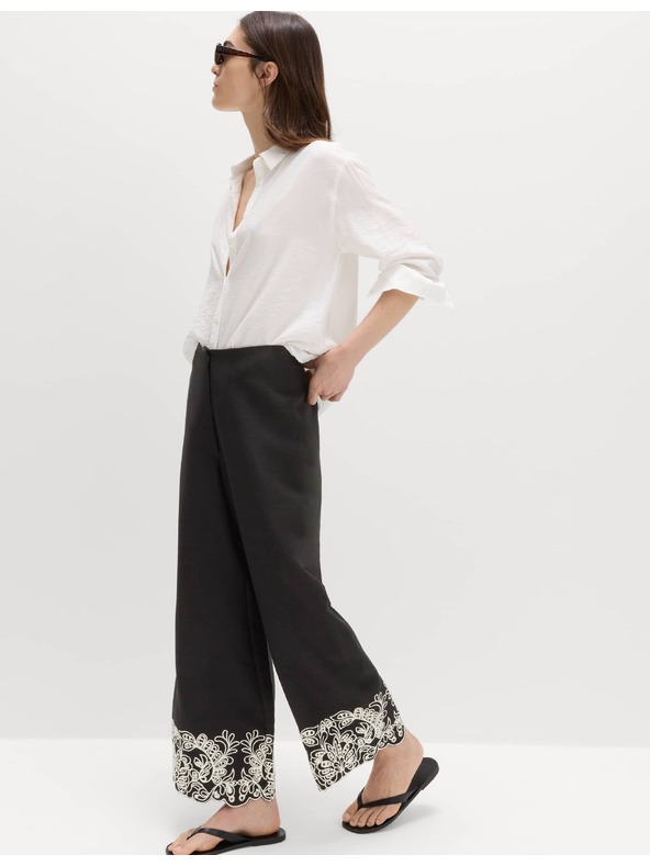 Marks & Spencer Hímzett egyenes szárú magas modál tartalmú nadrág Marks & Spencer fekete