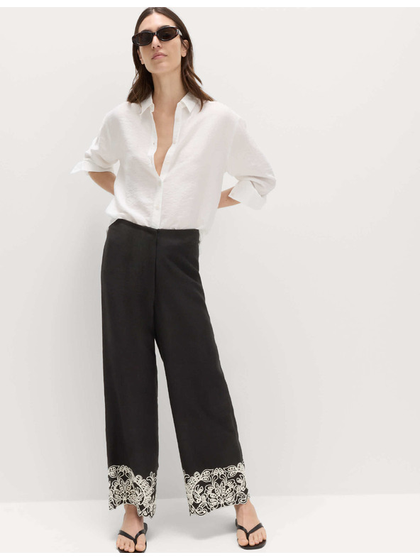Marks & Spencer Hímzett egyenes szárú magas modál tartalmú nadrág Marks & Spencer fekete