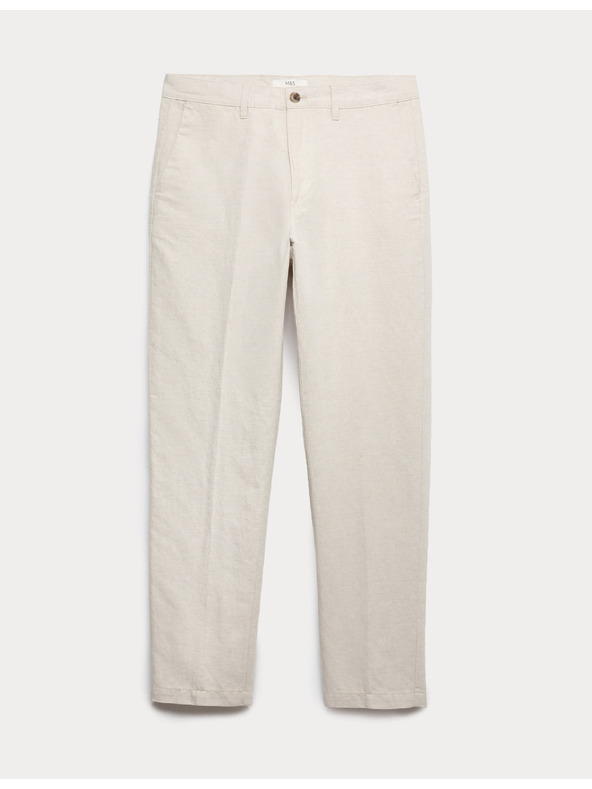 Marks & Spencer Chino nadrág lenvegyület keverékből, normál fazon Marks & Spencer bézs