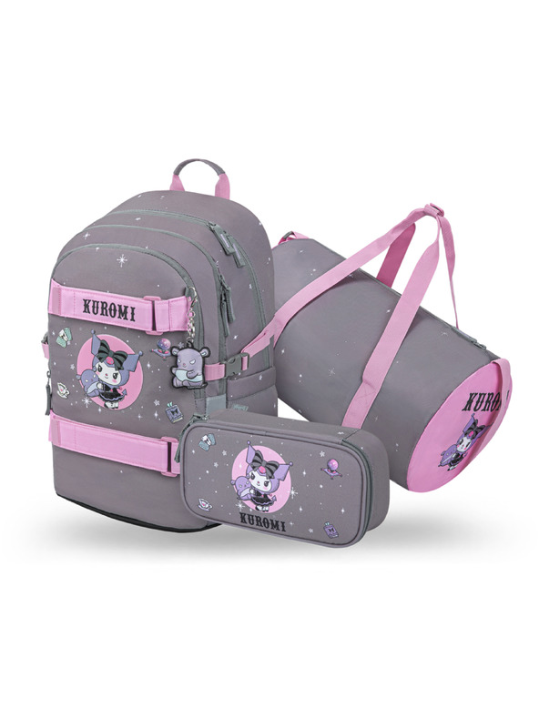 BAAGL  BAAGL SZETT 3 Skate Kuromi Grey: hátizsák, tolltartó, sporttáska GRS