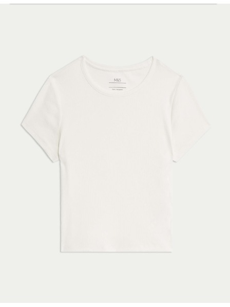 Marks & Spencer Bordázott magas pamuttartalmú póló (2–16 év) Marks & Spencer fehér
