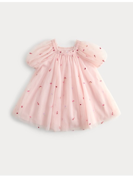 Marks & Spencer Hímzett ruha virágmintával, tiszta pamutból (2–16 év) Marks & Spencer rózsaszín