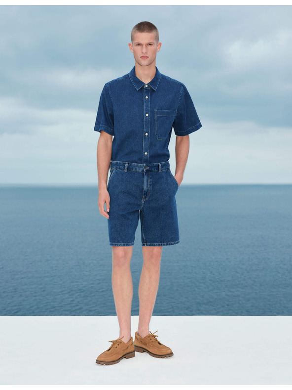 Marks & Spencer Rövid ujjú denim ing tiszta pamutból Marks & Spencer kék
