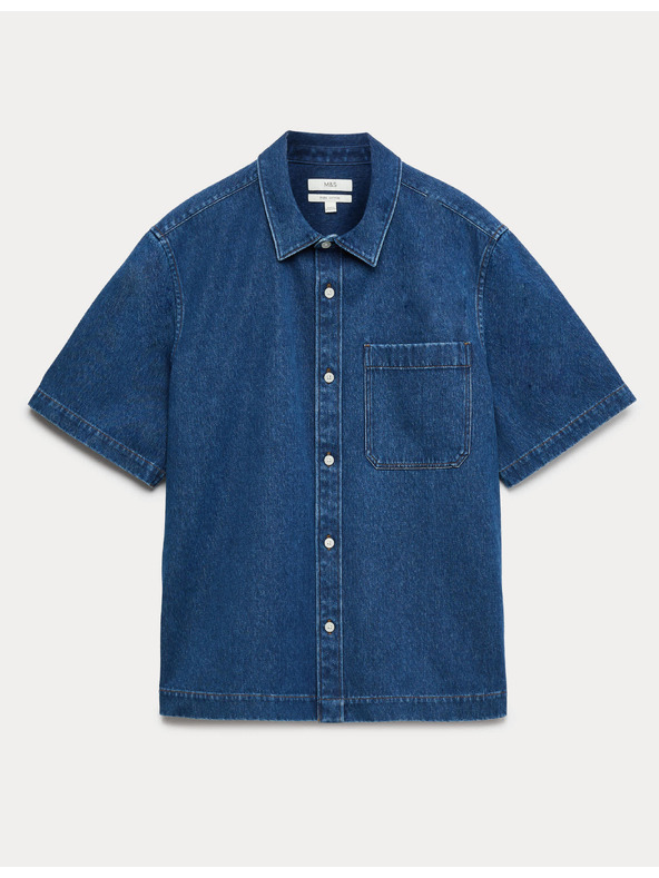 Marks & Spencer Rövid ujjú denim ing tiszta pamutból Marks & Spencer kék