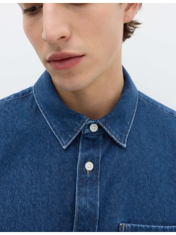Marks & Spencer Rövid ujjú denim ing tiszta pamutból Marks & Spencer kék