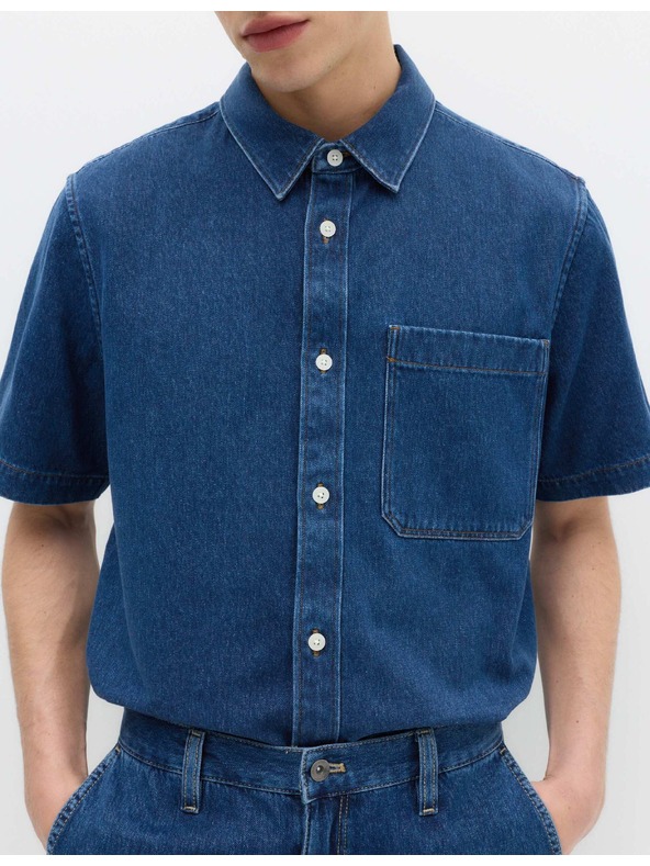 Marks & Spencer Rövid ujjú denim ing tiszta pamutból Marks & Spencer kék
