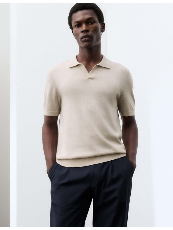 Marks & Spencer Kötött póló tiszta extra finom merino gyapjúból Marks & Spencer bézs