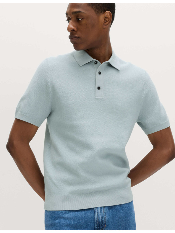 Marks & Spencer Textúrált kötött póló magas pamuttartalommal Marks & Spencer kék