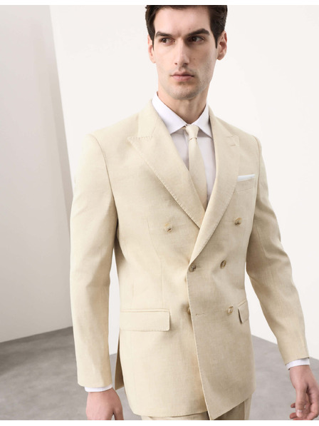 Marks & Spencer Szabott fazonú dupla gombos sako olasz lenvegyület keverékből Marks & Spencer bézs
