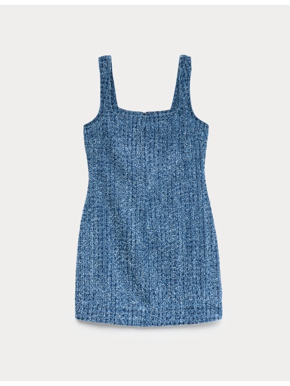 Marks & Spencer Folyós denim mini ruha tiszta pamutból sraffozással díszített Marks & Spencer tengerészkék