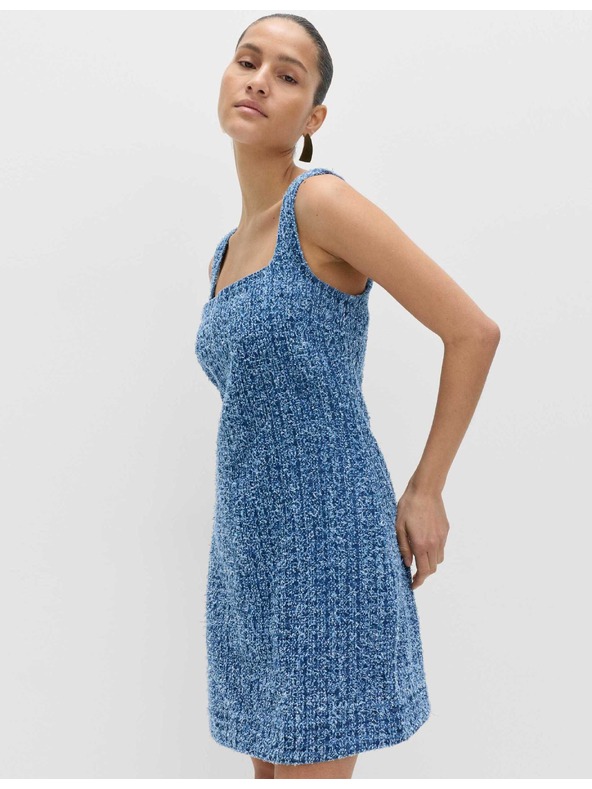 Marks & Spencer Folyós denim mini ruha tiszta pamutból sraffozással díszített Marks & Spencer tengerészkék